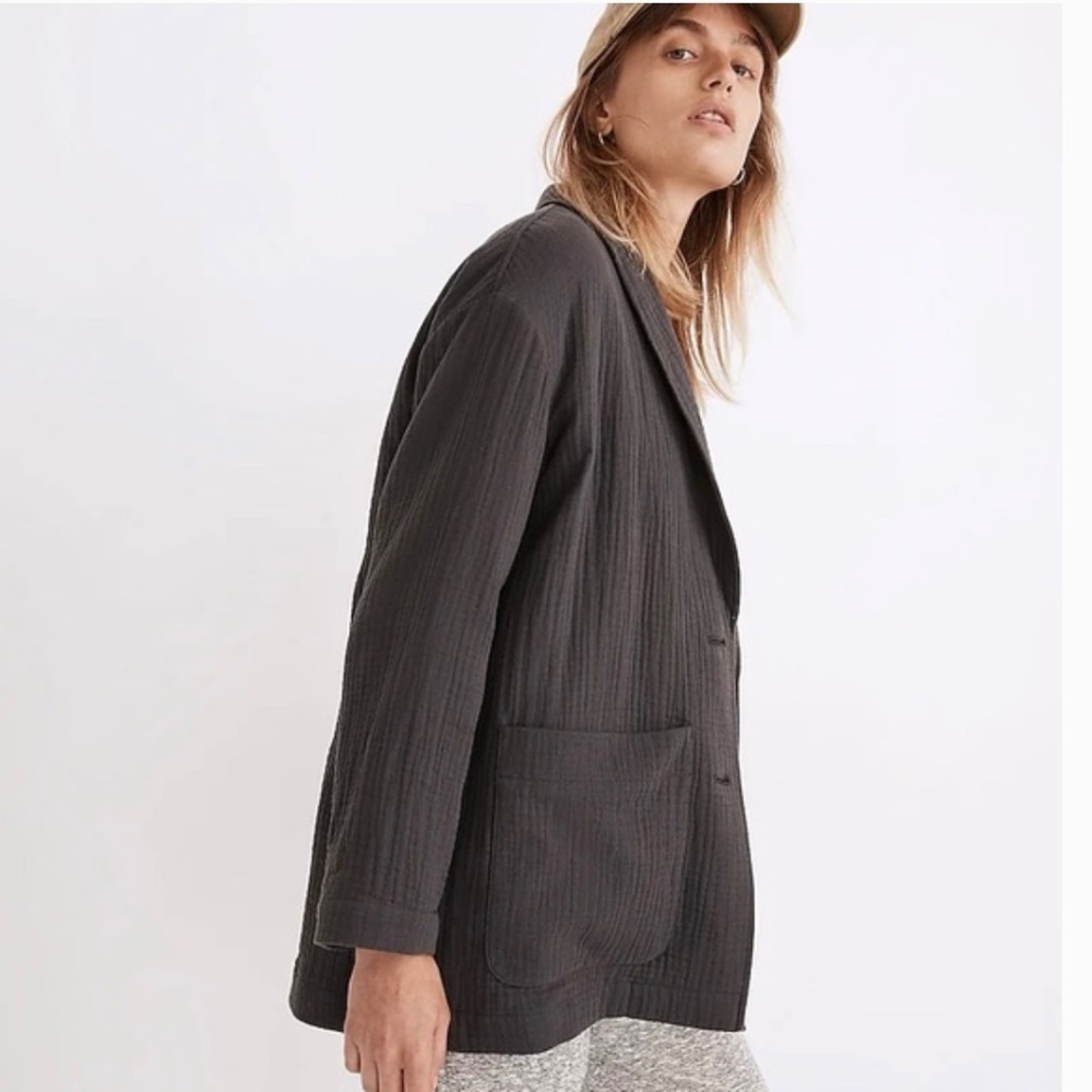 Madewell Dorset Lightspun Oversized Cotton Blazer in Gray Size L